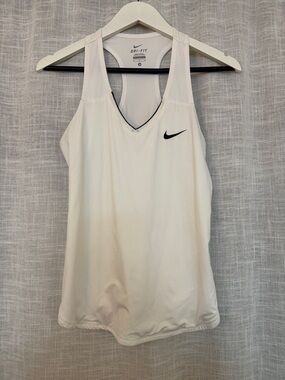 Nike White Dri-FIT Racerback Tank with Black Swoosh